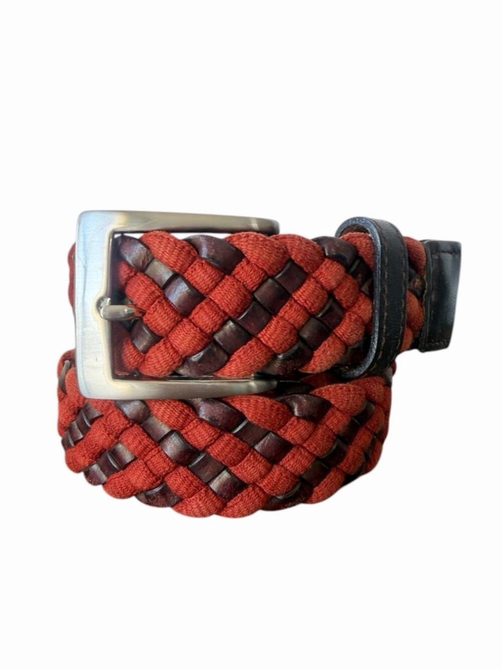 W Kleinberg Men's Braided Woven Orange Brown Leather Belt 40"